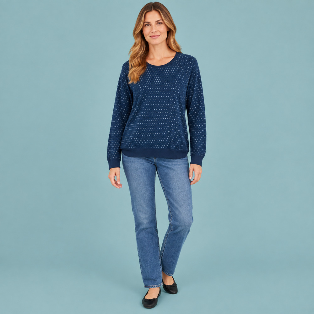 Marine Layer Large L Navy Blue Reversible Raglan Crew Long Sleeve Knit Top